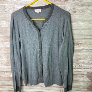 LOFT XL Gray Cardigan Rainbow Trim